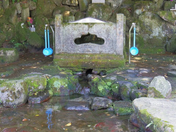 岩の間からきれいな水が流れ出ています